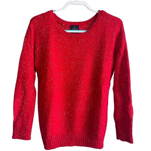 American Eagle Outfitters Vintage Boyfriend oversize Sweater Red w/ grey flex S - Picture 6 of 6